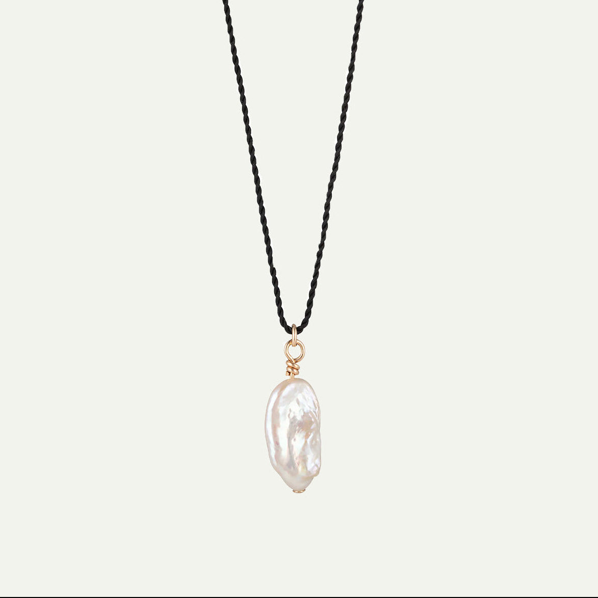 Freshwater Pearl Black Cord Necklace