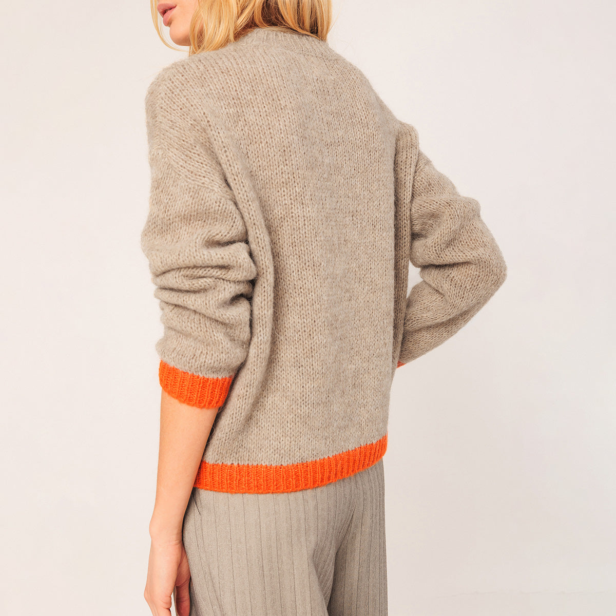 Beige Striped Knitted Sweater