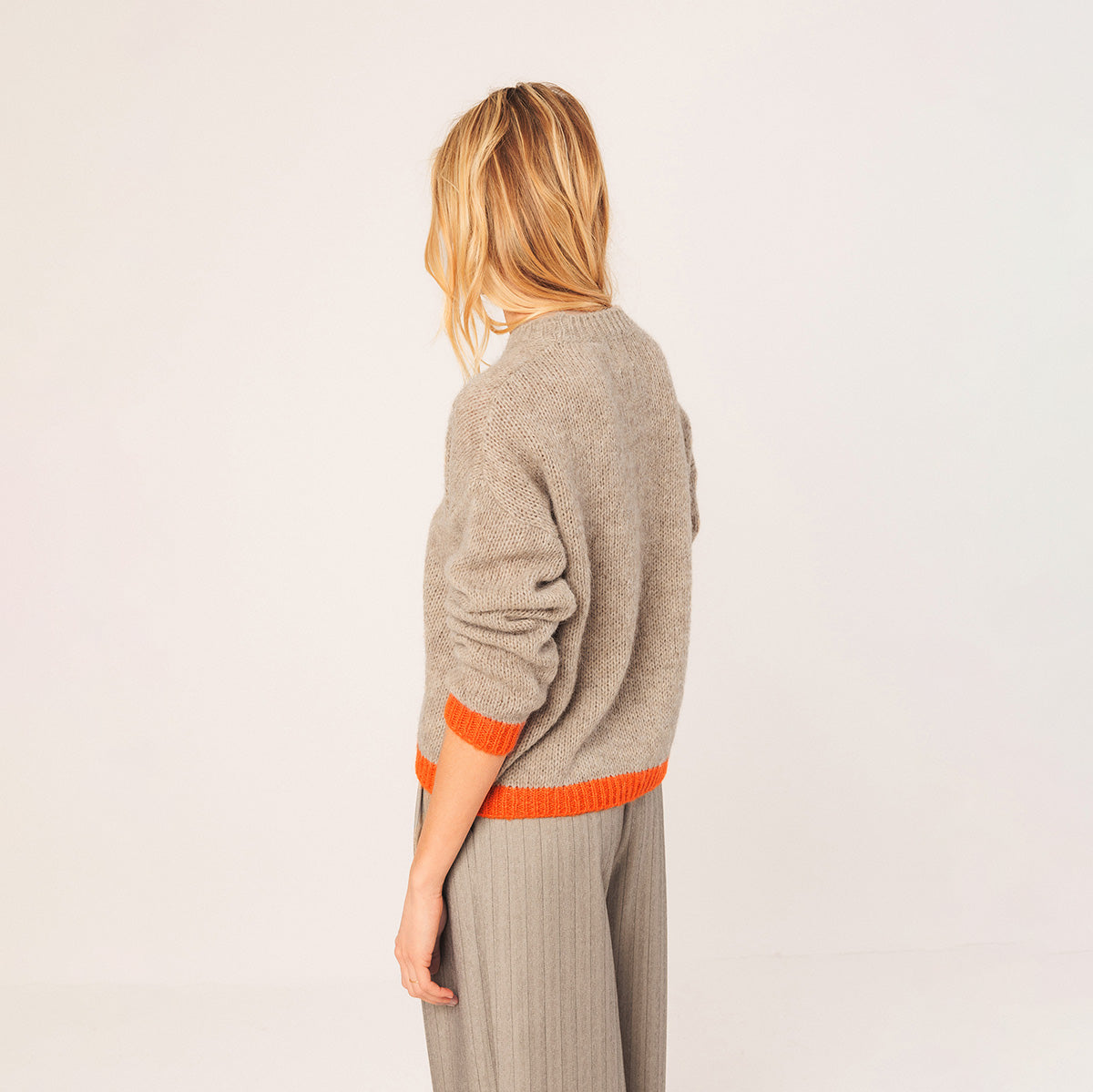 Beige Striped Knitted Sweater