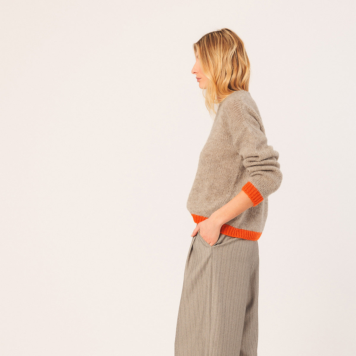 Beige Striped Knitted Sweater