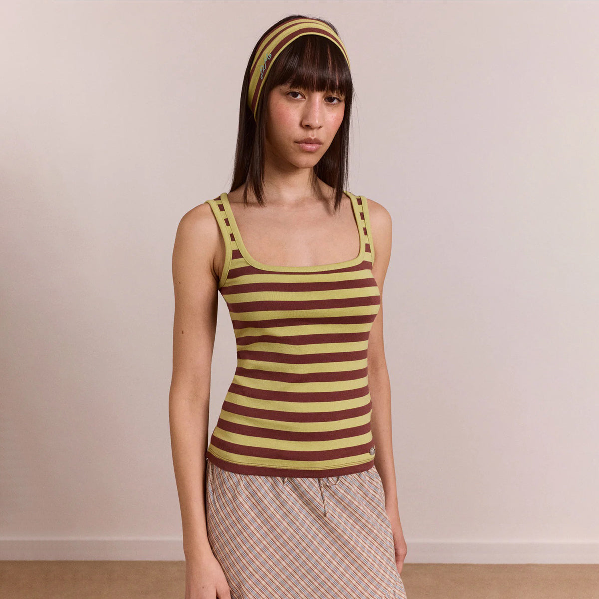 Avocado/Chocolate Stripe Avielle Tank