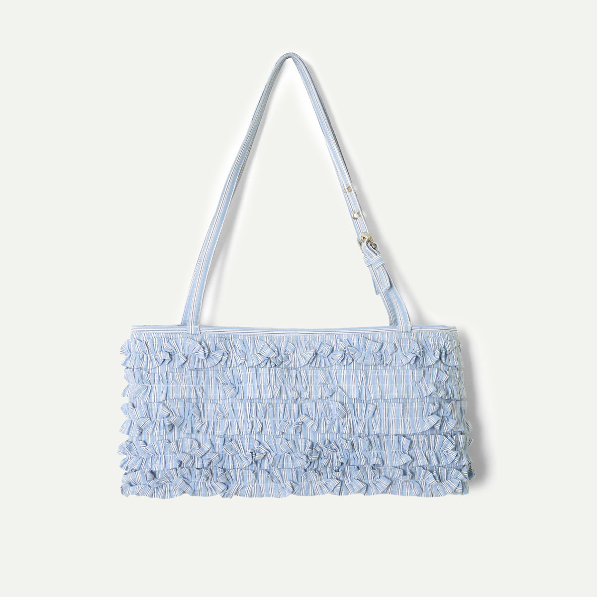 Blue Business Stripe Sophia Ruffle Baguette Bag