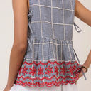 Black Gingham Embroidered Top