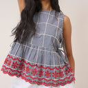Black Gingham Embroidered Top