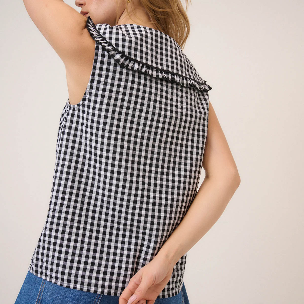 Black Gingham Blair Ruffle Collar Top