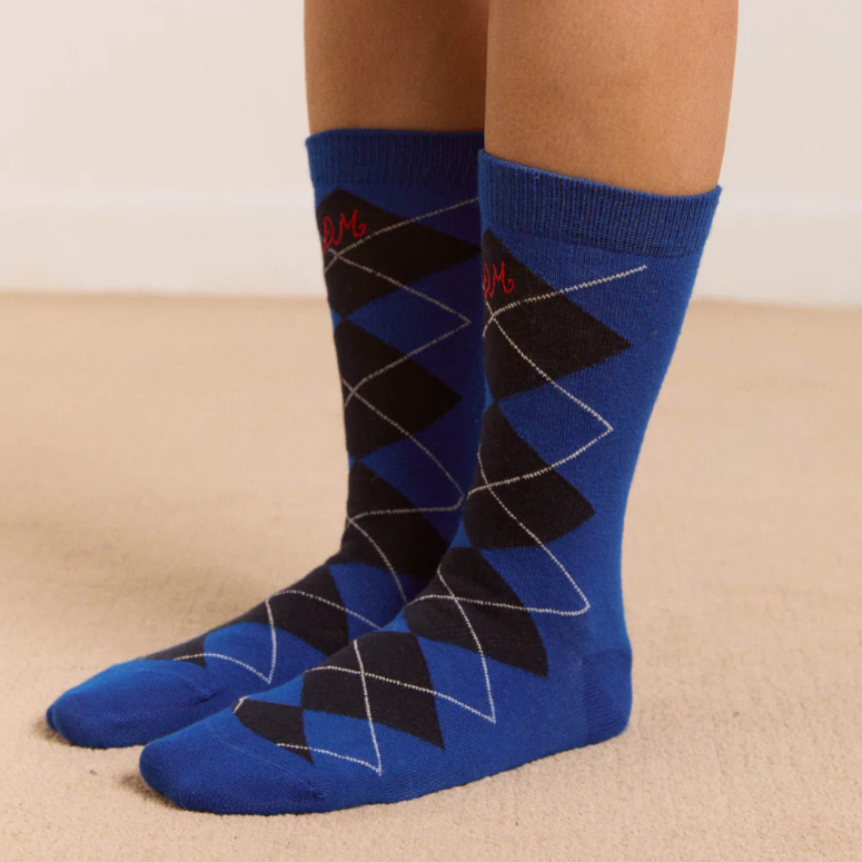 Cobalt Calf Length Argyle Sock