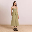 Basil Stripe Caspia Volume Midi Skirt