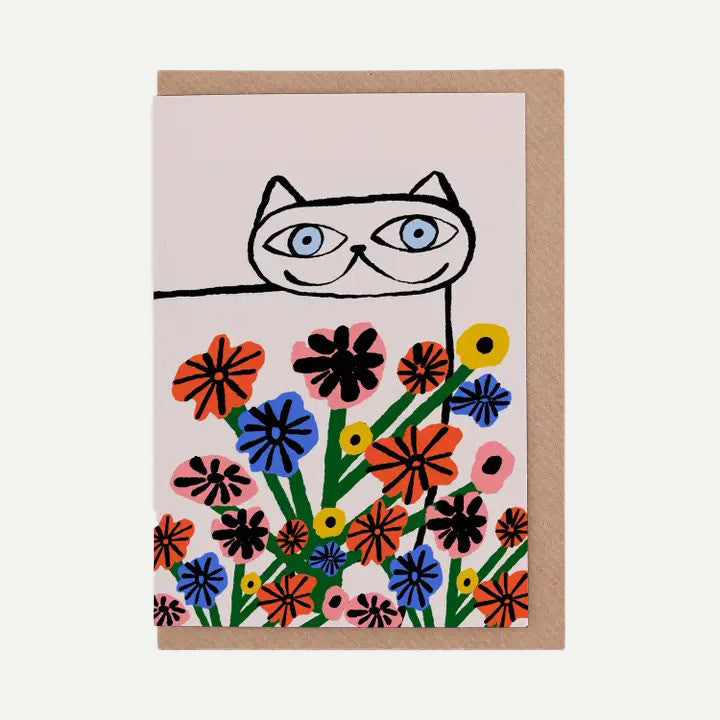Garden Cat Flowers Greeting Card