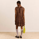Sheer Choc Reed Drop Waist Ruffle Midi Dress
