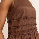 Sheer Choc Reed Drop Waist Ruffle Midi Dress