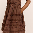 Sheer Choc Reed Drop Waist Ruffle Midi Dress