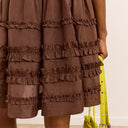 Sheer Choc Reed Drop Waist Ruffle Midi Dress