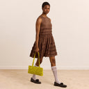 Sheer Choc Reed Drop Waist Ruffle Midi Dress