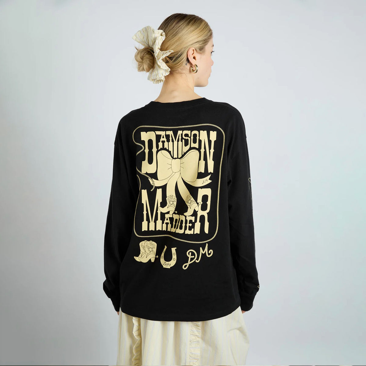 Charcoal Cow Bow Long Sleeve T-Shirt