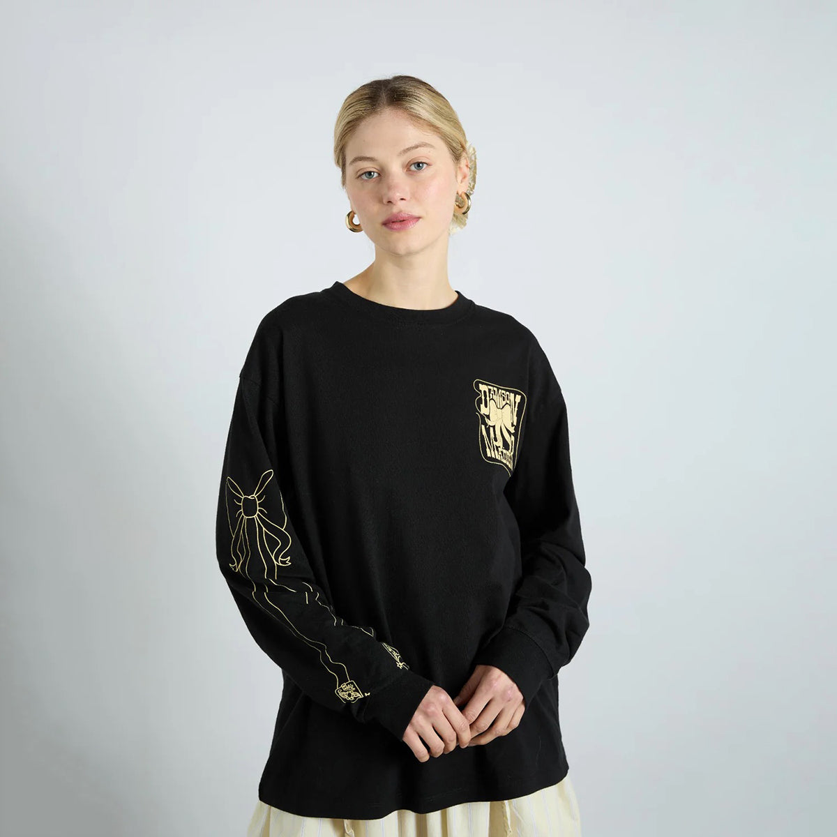 Charcoal Cow Bow Long Sleeve T-Shirt
