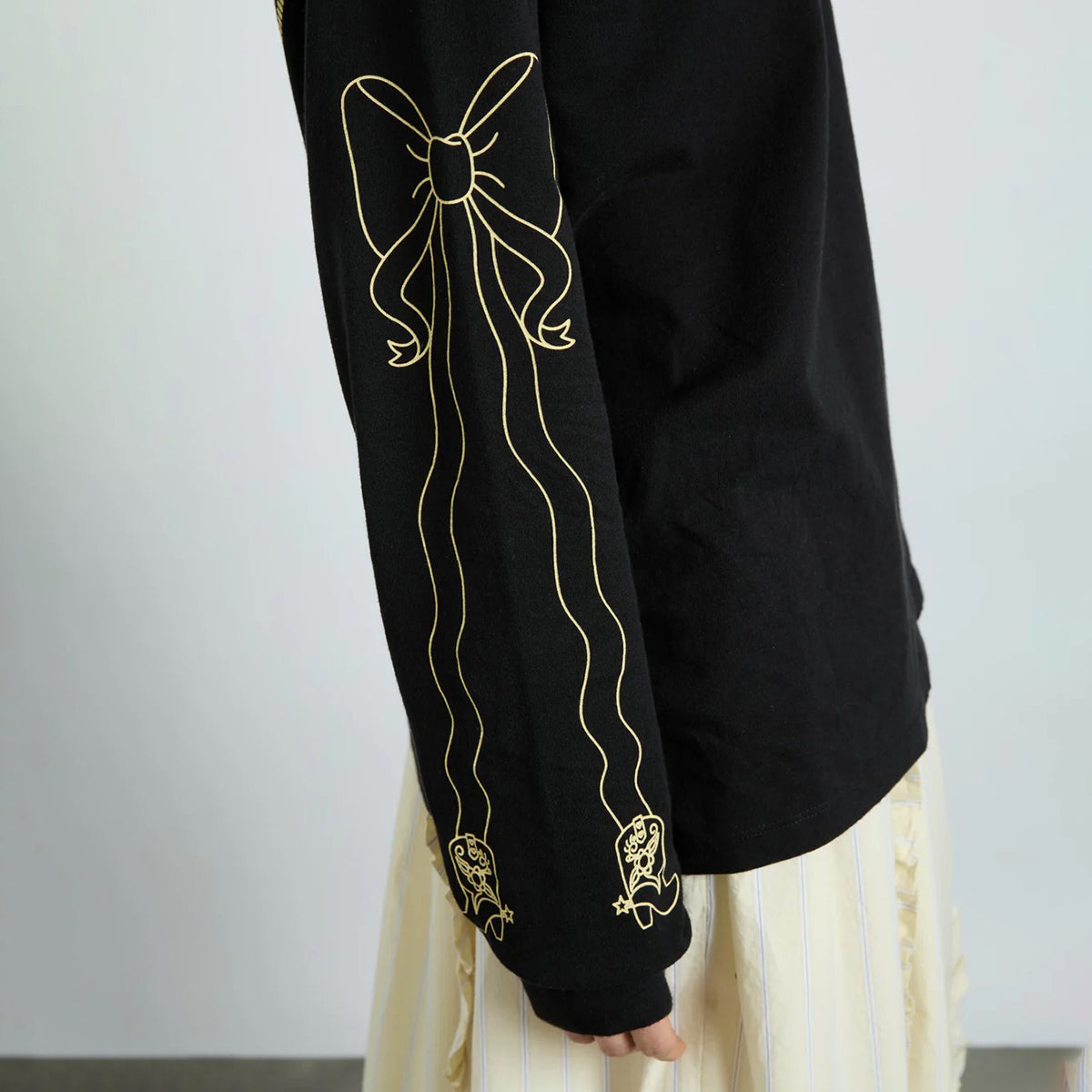 Charcoal Cow Bow Long Sleeve T-Shirt