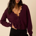 Burgundy Crochet Trim Wool Blend Elodie Cardigan