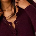 Burgundy Crochet Trim Wool Blend Elodie Cardigan