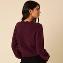 Burgundy Crochet Trim Wool Blend Elodie Cardigan