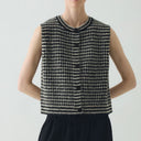 Flax/Charcoal Striped Donegal Wool Buttoned Tank