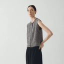 Flax/Charcoal Striped Donegal Wool Buttoned Tank