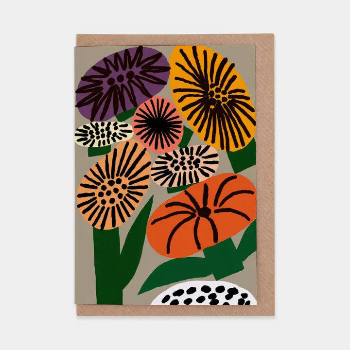 Gold Memphis Flowers Greeting Card