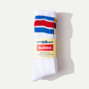 Yellow/Wine/Blue Stripe White Crew Sock