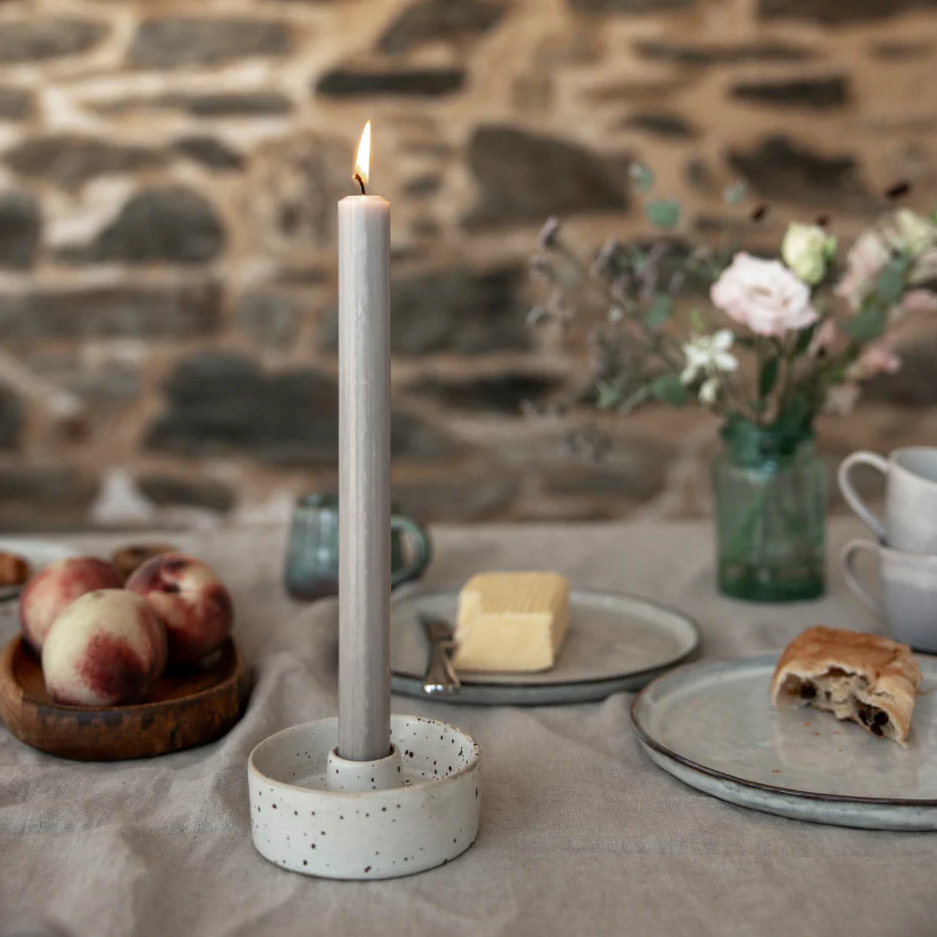 White Speckle Candle Holder