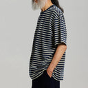 Indigo Vintage Faded Stripe Half Tee