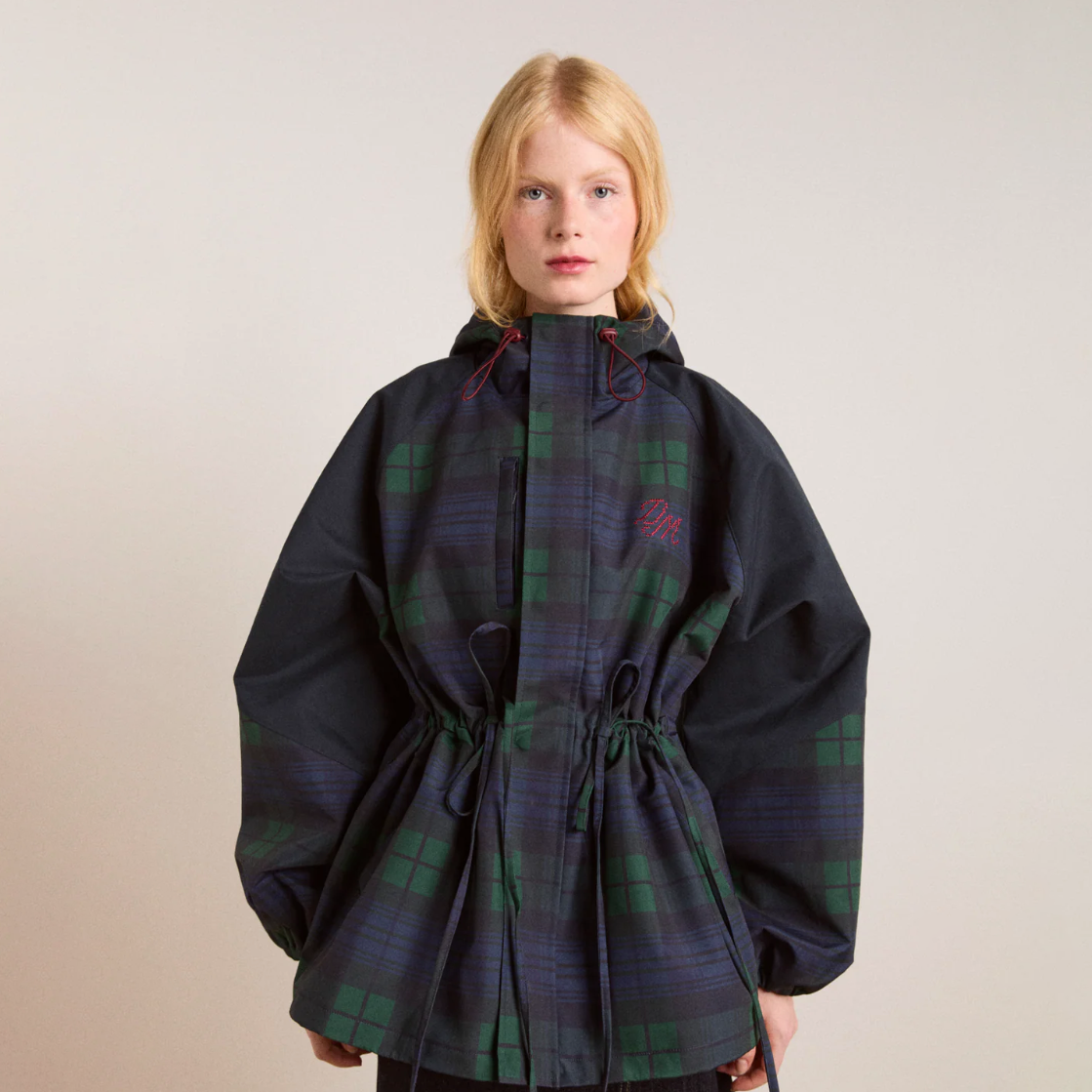 Navy Check Liu Raincoat