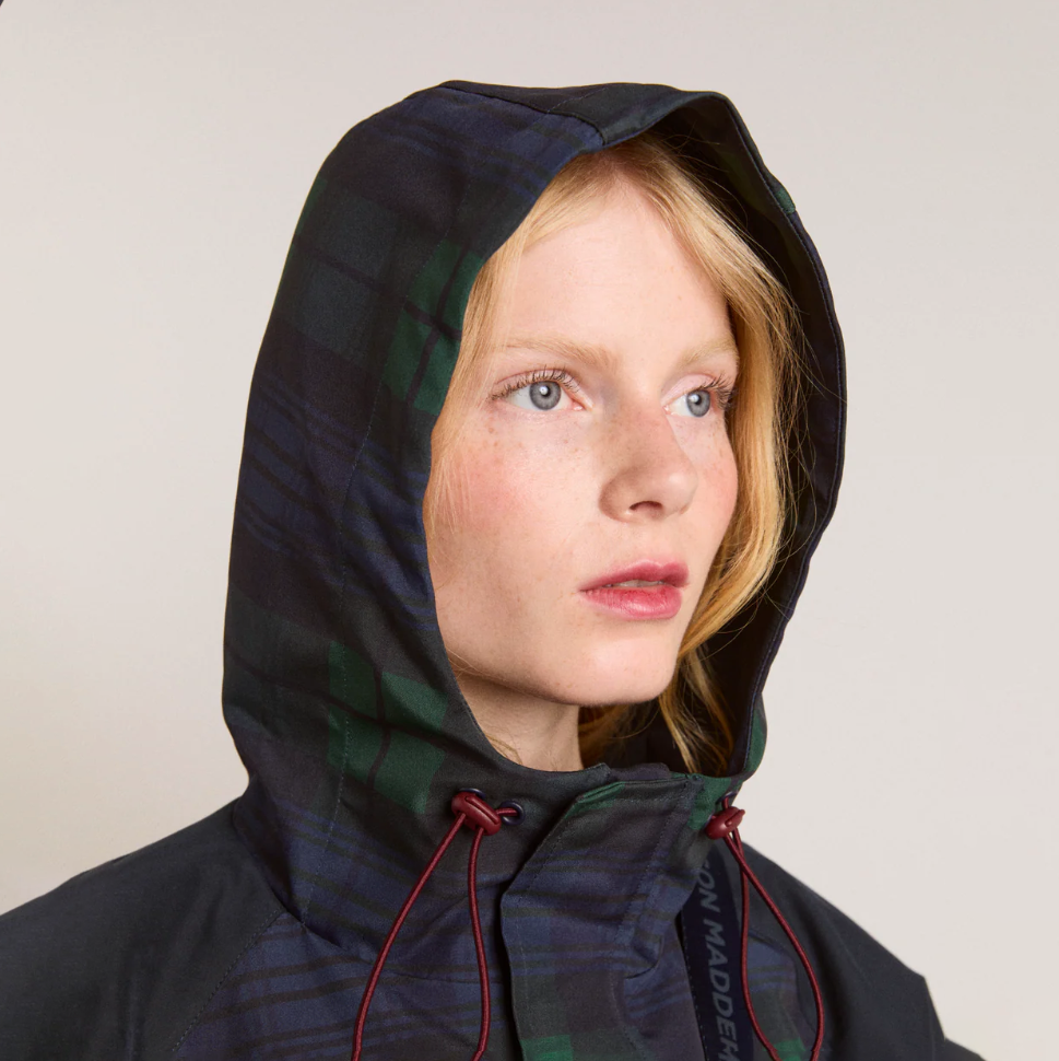 Navy Check Liu Raincoat