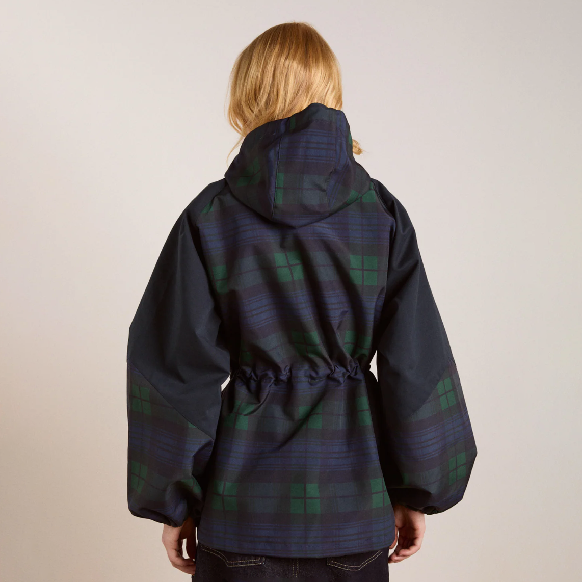 Navy Check Liu Raincoat