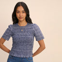 Blue Nat Shirred Top