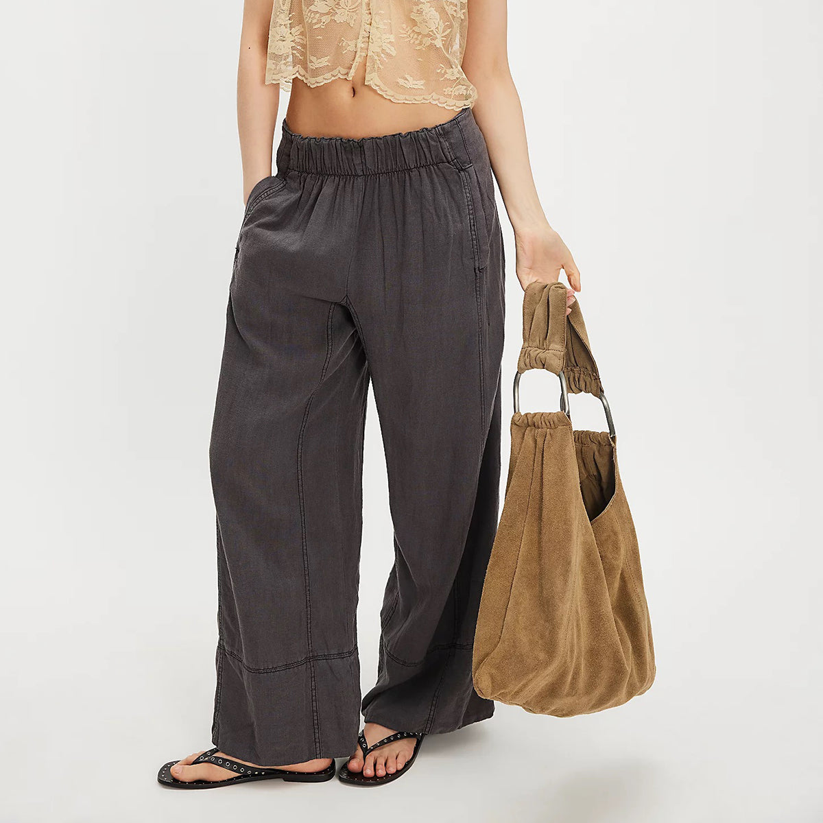 Black Days End Linen Pull On Trousers