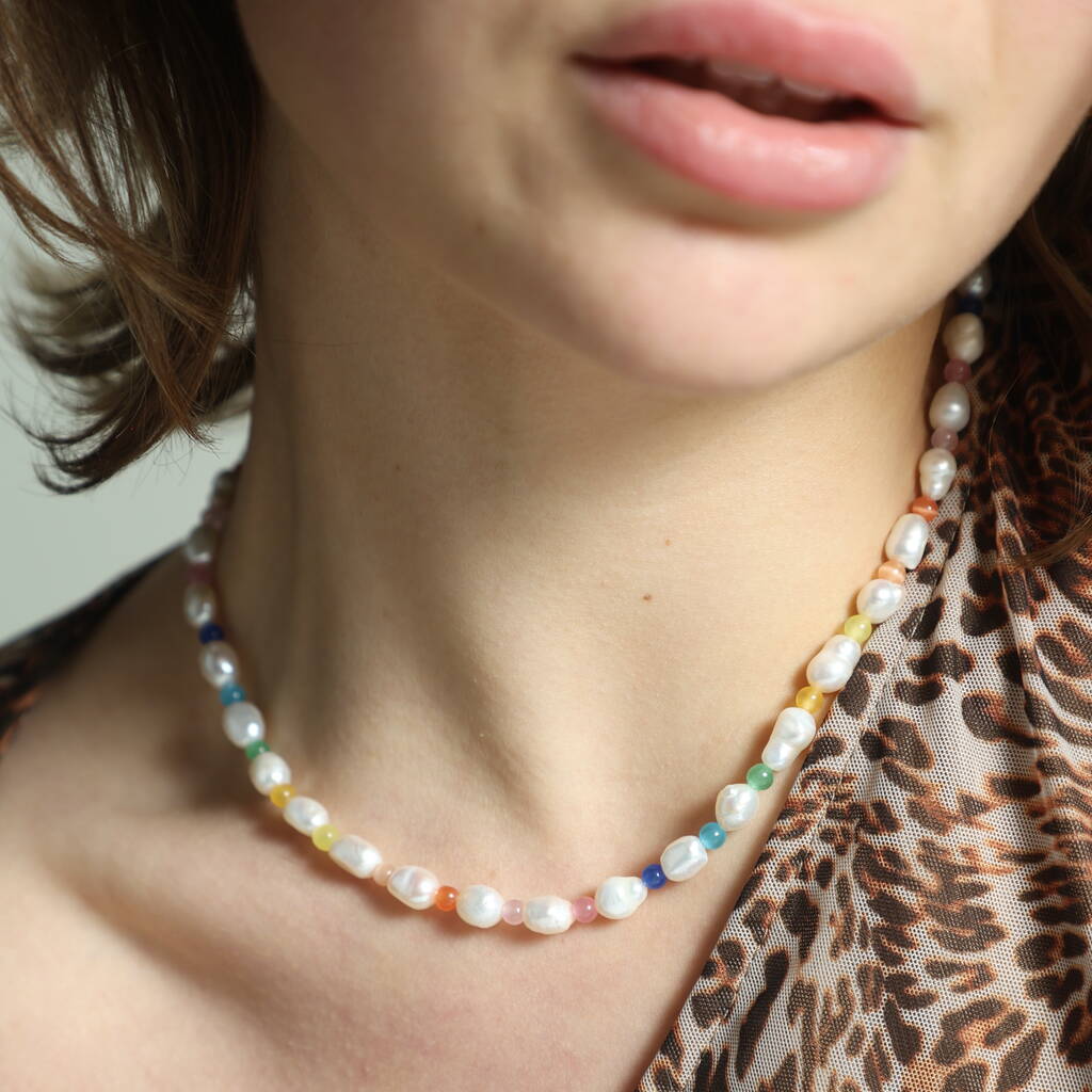 Rainbow Moonstone Good Time Pearls Necklace
