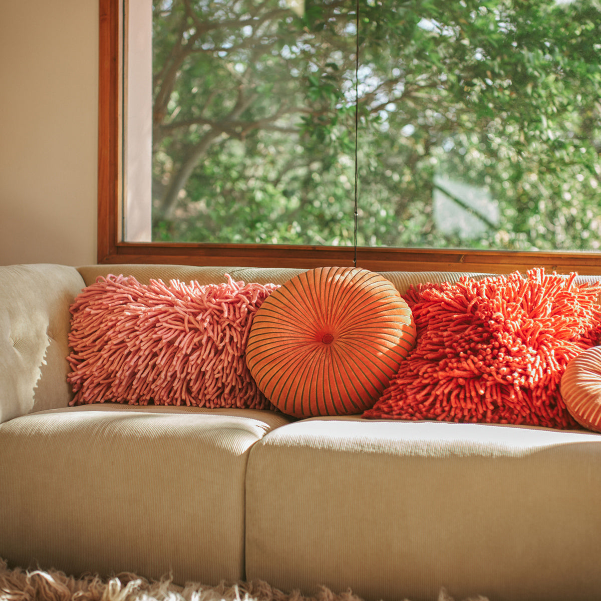 Pink Rugged Woollen Cushion