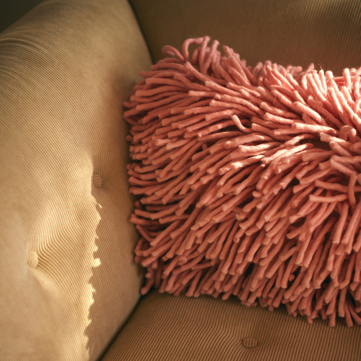 Pink Rugged Woollen Cushion