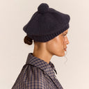 Navy Knitted Pom Pom Beret