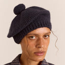 Navy Knitted Pom Pom Beret