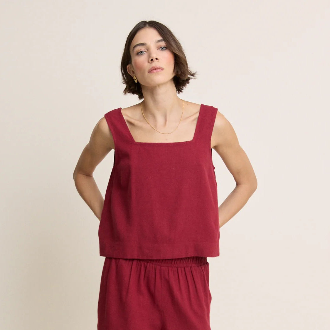 Red Linen Stanley Top