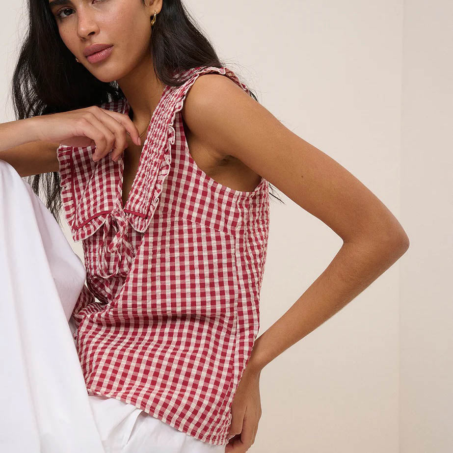 Red Gingham Blair Ruffle Collar Top