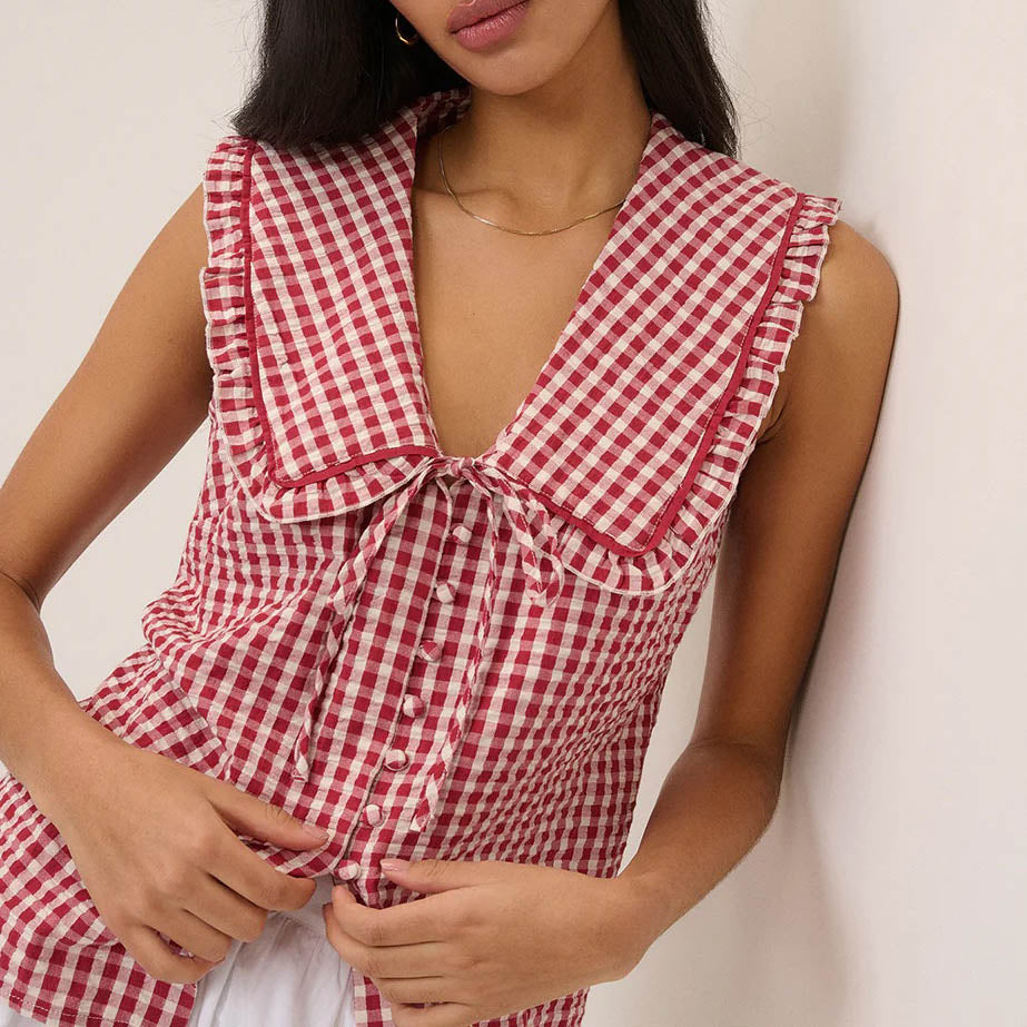 Red Gingham Blair Ruffle Collar Top