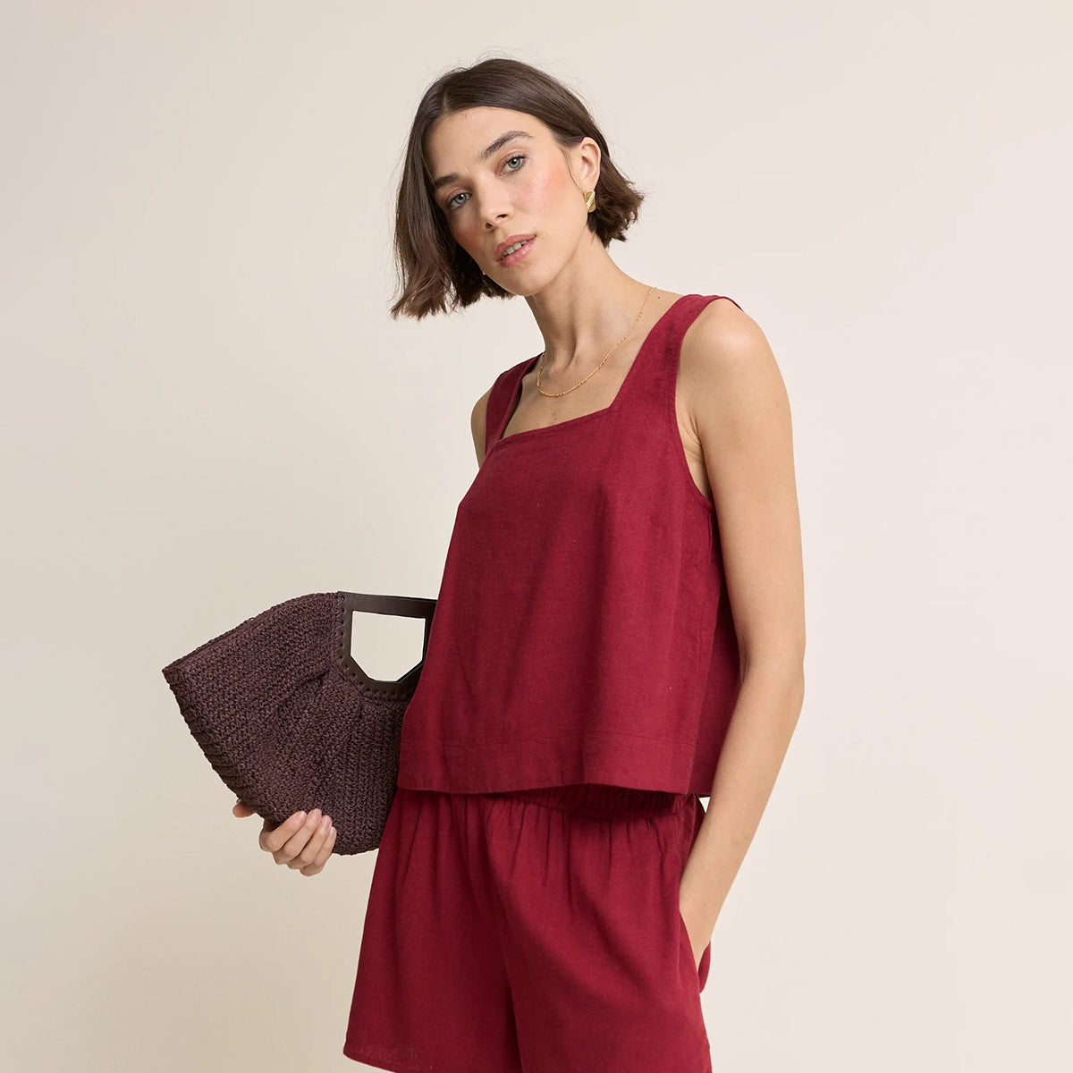 Red Linen Stanley Top