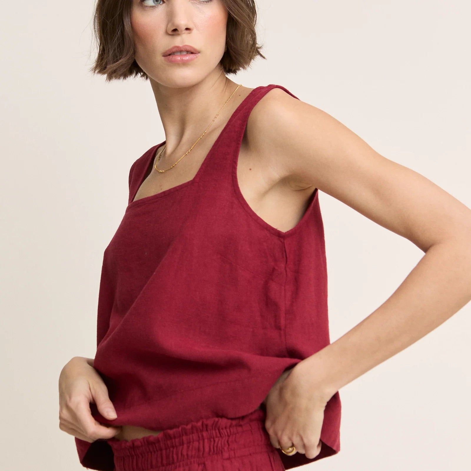 Red Linen Stanley Top