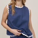 Dark Blue Ric Rac Trim Sleeveless Swing Top