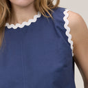 Dark Blue Ric Rac Trim Sleeveless Swing Top