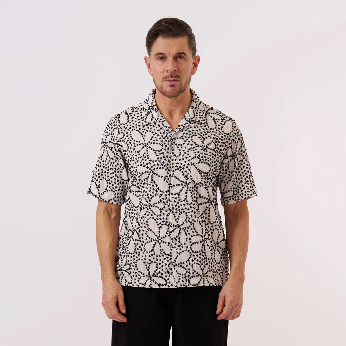 Ecru/Black Kantha Flower Road Shirt