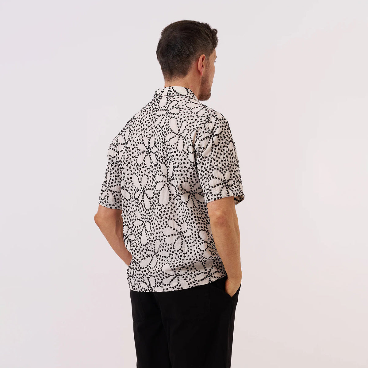 Ecru/Black Kantha Flower Road Shirt