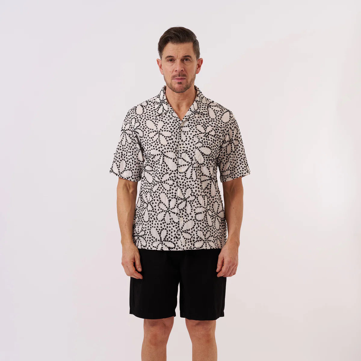 Ecru/Black Kantha Flower Road Shirt