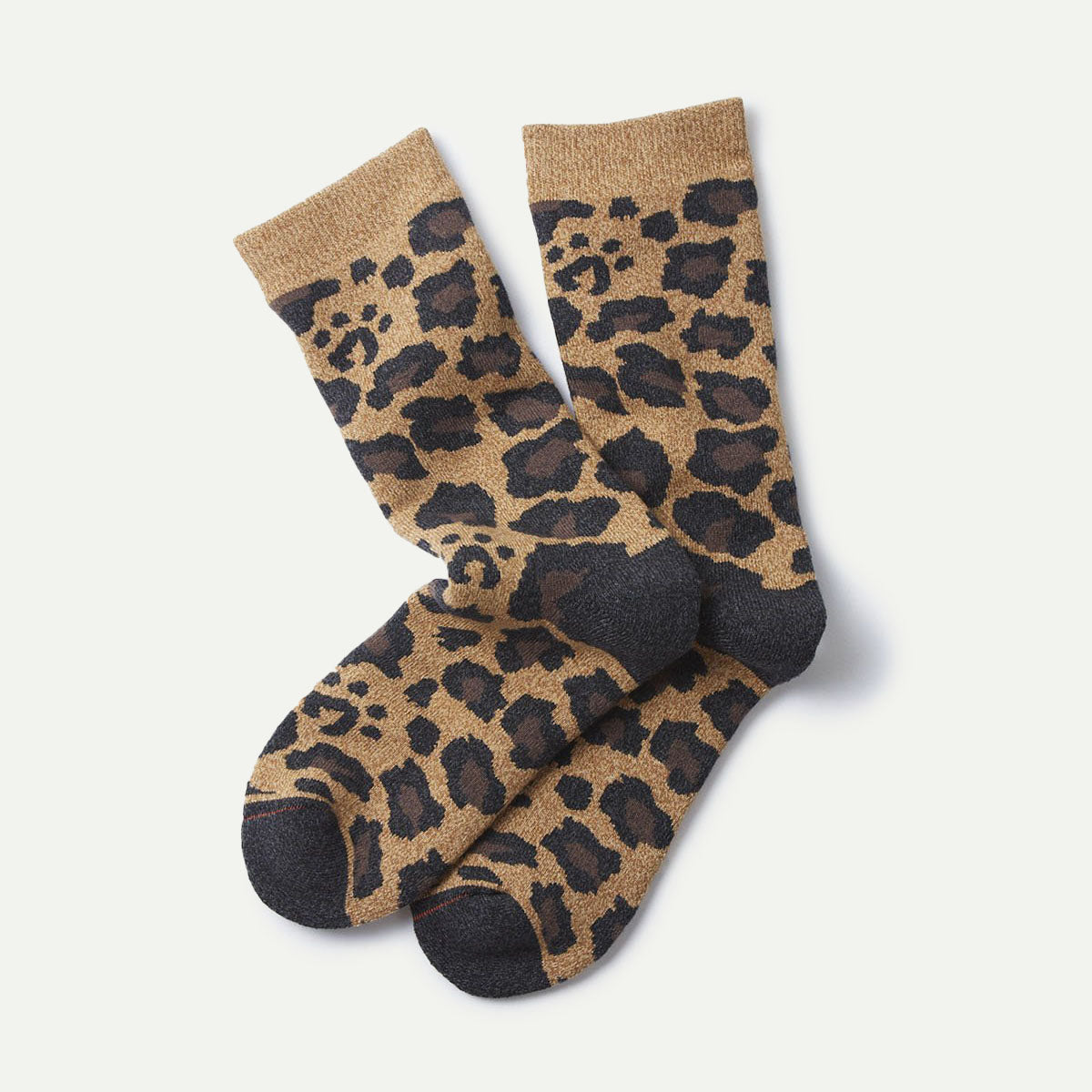 Pile Dark Beige Leopard Crew Socks